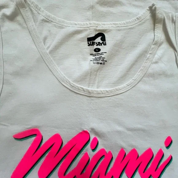 Surf Style White Tank Top with Pink Miami Print - Picture 2 of 2